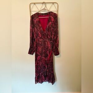 Mango Ruffle Paisely print wrap dress NWOT sz 6